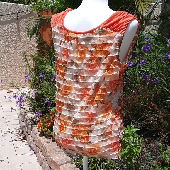 AGB Floral Design Ruffle Tank Top  Size  XL - Picture 2 of 11